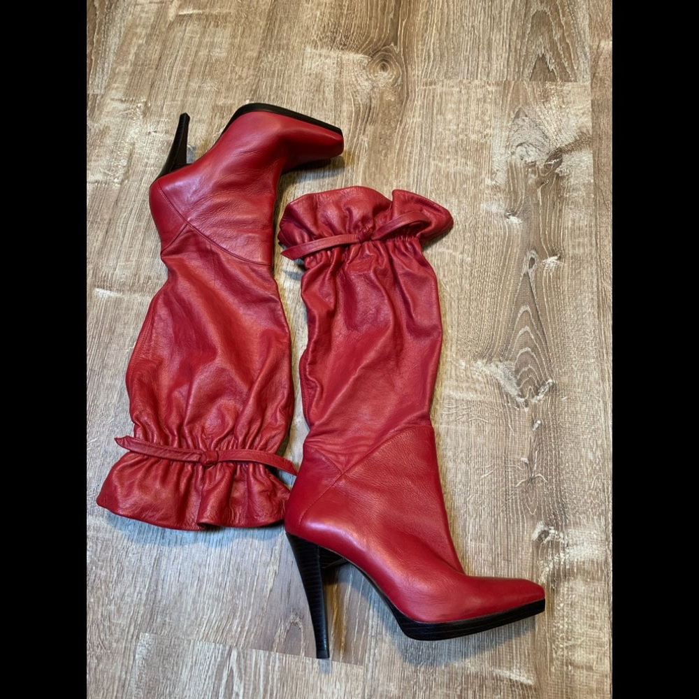 Gorgeous red leather Halston boots size 7